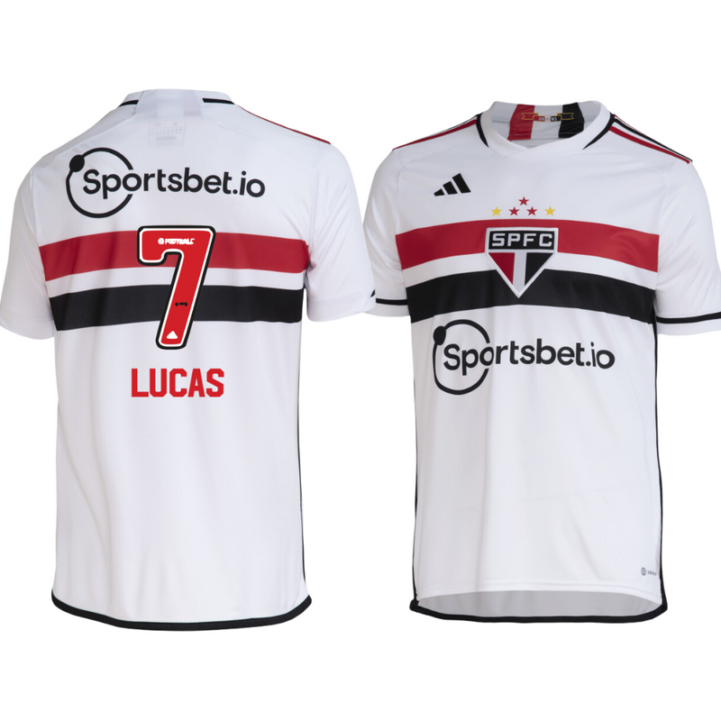 Camisa São Paulo Titular I 23/24 - Adidas Torcedor Masculina - Personalizada Lucas N°7 - Paixao de Torcedores