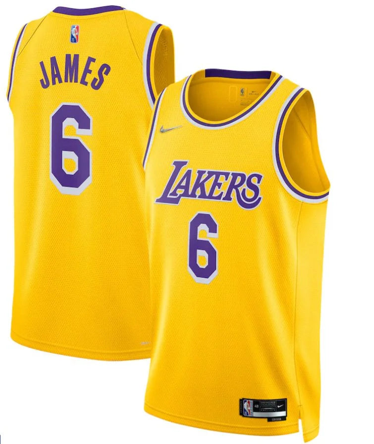 Regata Los Angeles Lakers LeBron James 21/22 Nº6 - Torcedor - Masculina - Amarelo e Roxo - Paixao de Torcedores