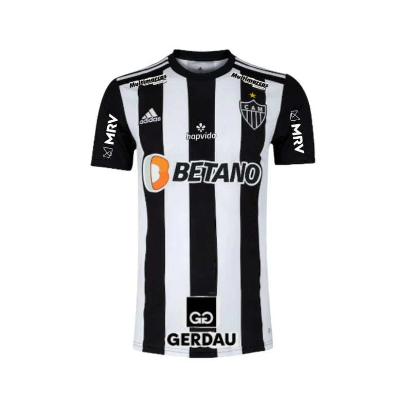 Camisa Atlético Mineiro Home 22/23 Com Patrocinio - Masculina - Torcedor - Preta e Branca - Frete Grátis - Paixao de Torcedores