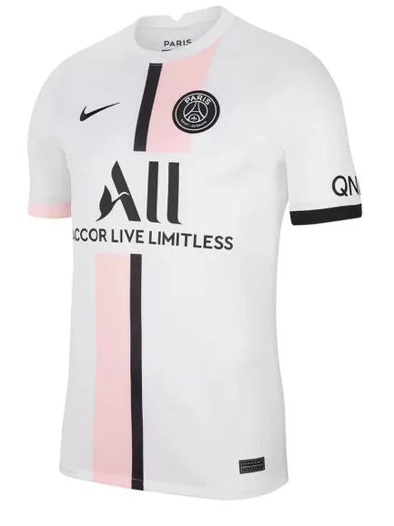 Camisa Paris Saint-Germain Away 2122 Personalizada - Torcedor Masculina - Branco e Rosa - Paixao de Torcedores