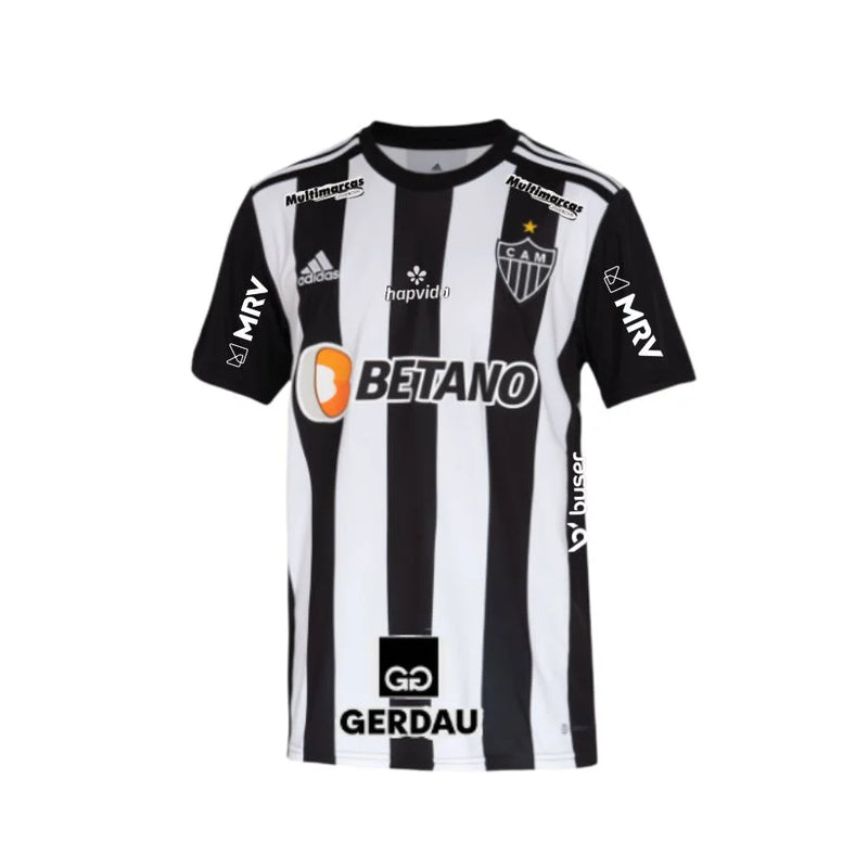 Camisa Atlético Mineiro Home 22/23 Com Patrocinio - Masculina - Torcedor - Preta e Branca - Frete Grátis - Paixao de Torcedores