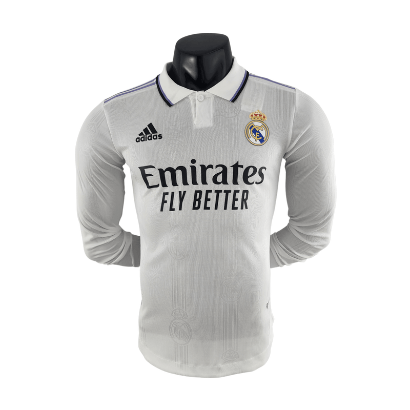 Camisa Real Madrid I 2223 Manga Longa Versão Player Adidas Masculina - Branca - Paixao de Torcedores