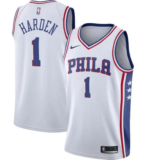 Regata Philadelphia 76ers James Harden Nº1 Torcedor Masculino - Branca e Azul - Paixao de Torcedores