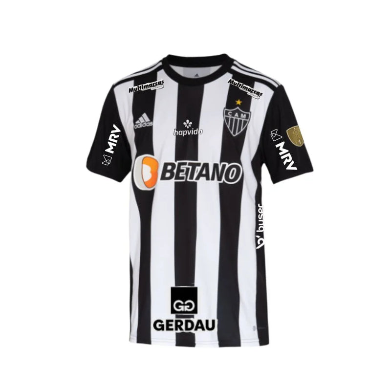 CamisaAtlético Mineiro Home 22/23 Libertadores 2022 Com Todos Patchs - Torcedor - Masculino - Preto e Branco - Paixao de Torcedores